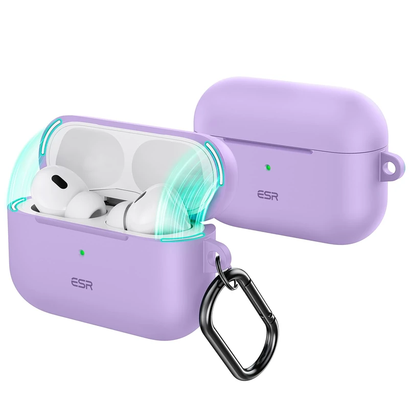 ESR for AirPods Pro 2 Case (USB-C/Lightning Cable), Compatible with Airpods Pro 2nd Generation Case (2023/2022/2019), Magnetic Lid, Full Drop Protection Cover with Carabiner, Cloud Series, Purple