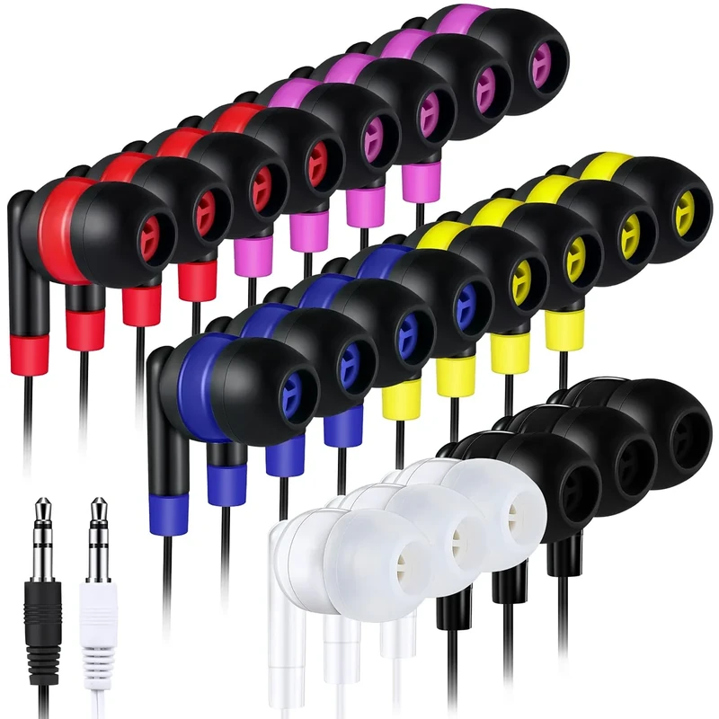 Konohan 60 Pack Wired Earbuds Bulk 6 Assorted Colors Classroom Headphones with 3.5mm Jack Individually Bagged in-Ear Earphones for Classroom, School, Students & Group Use(Mixed Colors,Cute)