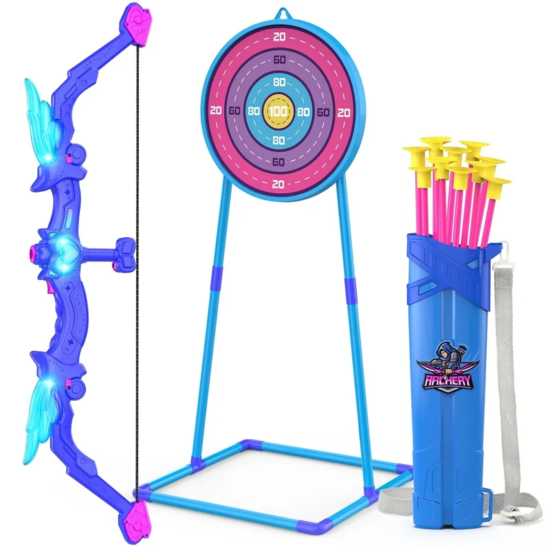 Kids Bow and Arrow Toy, Angel Light Up Archery Set W/ 10 Suction Cup Arrows, Targets & Quiver, Outdoor/Indoor Games for Kids Ages 4-7 8-12, Birthday Gifts for 4 5 6 7 8 9 10 11 12 Year Old Boys Girls