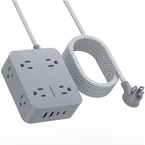 HANYCONY 10ft Surge Protector - 8 AC Outlets, 4 USB (2 USB-C), FlatPlug