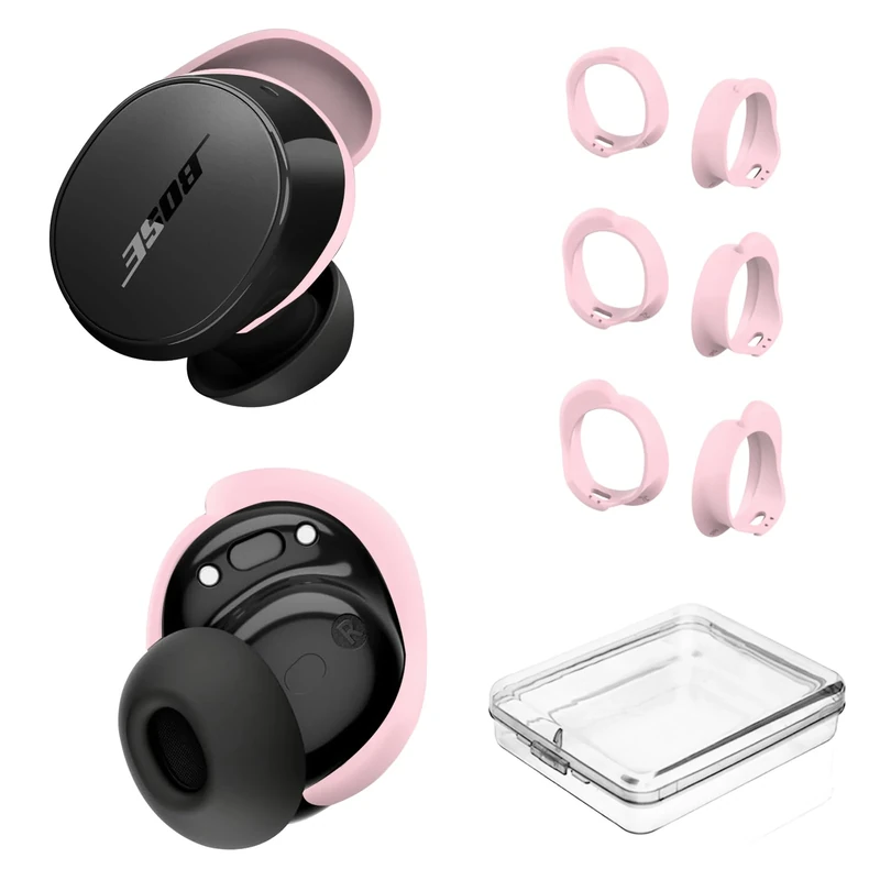 [3 Pairs] Ear Tips Covers for Bose New QuietComfort Earbuds (2024), Silicone Sport Ear Hook Cover Accessories for Bose New QC Earbuds, Anti-Slip Replacement Eartip Fit Kit (S,M,L) (Pink)