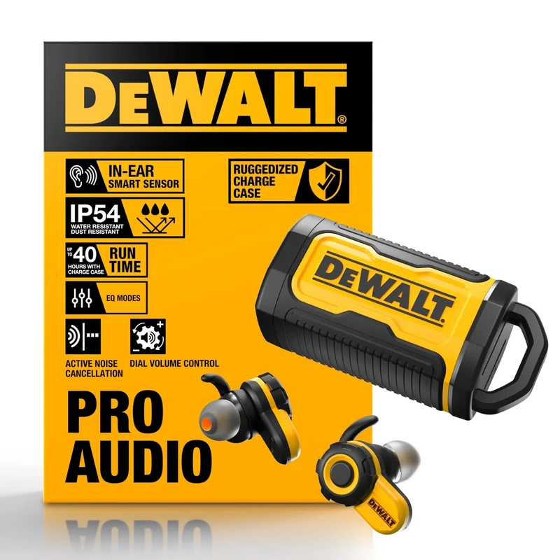 DEWALT Jobsite Pro X2 True Wireless Work Earbuds — ANC Active Noise Cancelling, Glove-Friendly Dial Control, 40+ Hour Runtime, IP54 Water Resistant, 4 EQ Modes, Bluetooth - Image 1