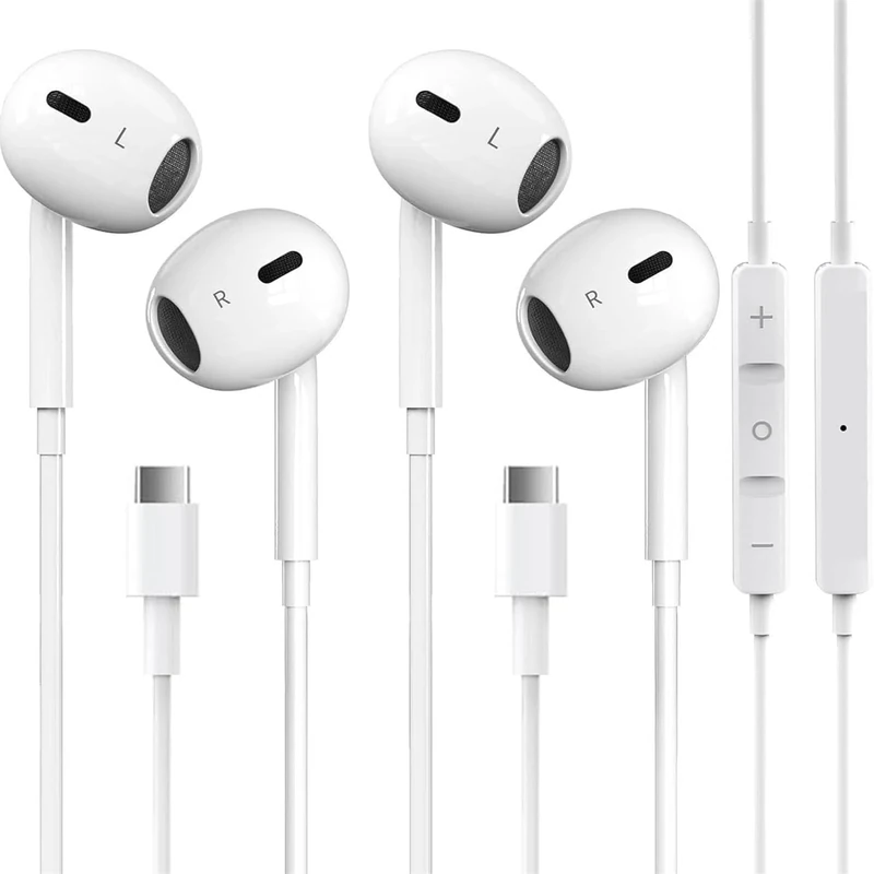 GAXIWILO 2-Pack USB-C Earphones for iPhone 17/16/15 Max - Mic & Remote