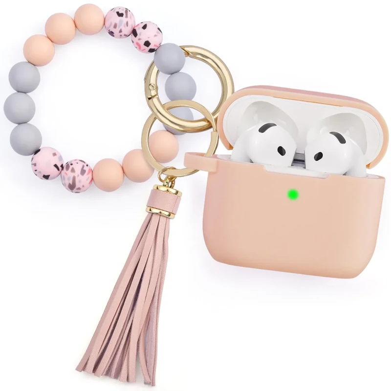 Filoto AirPods 4 Case - Silicone Case with Bracelet Keychain Gray Pink