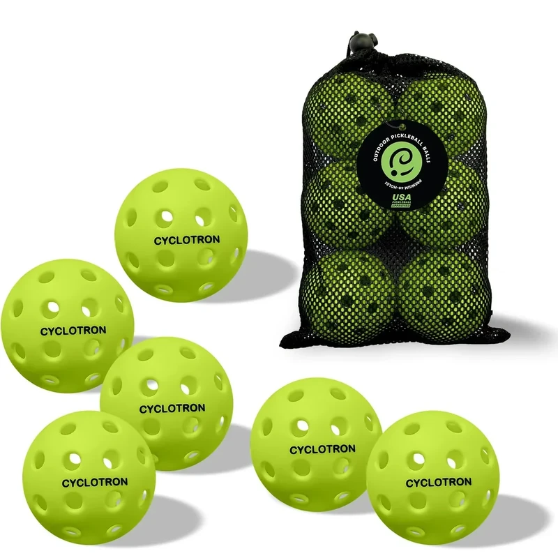 cyclotron 6-Pack Premium Pickleball Balls - USAP Approved, 40 Holes Outdoor/Indoor Pickle Balls with Bag, Perfectly Balanced, High Bounce True Flight, Pickle Ball for Tournament Play(Green)