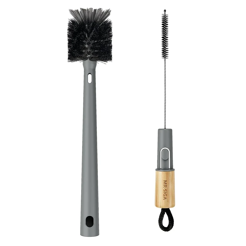 MR.SIGA Water Bottle Brush and Straw Cleaner Brush, Long Handle Bottle Cleaner Brush, 2 in 1 Bottle Cleaning Brush for Sports Bottles, Baby Bottles, Mugs, Straws, Gray