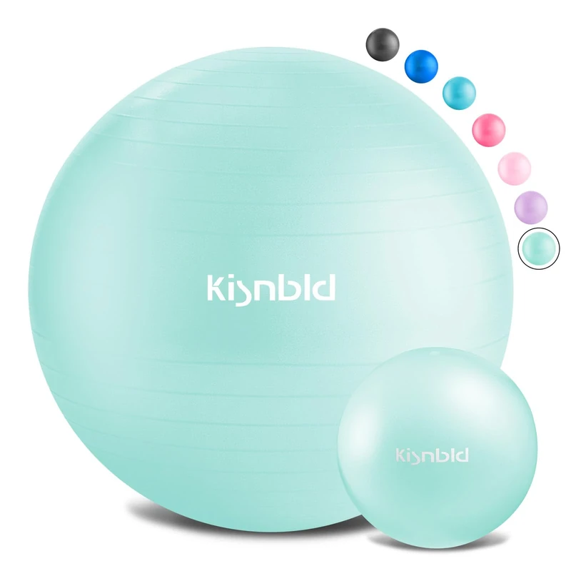 kisnbld Exercise Ball, Extra Thick Yoga Ball for Workout Pregnancy Stability, 4 Sizes Anti-Burst Balance Ball with Foot Pump - Heavy Duty Fitness Ball Chair for Office, Home & Gym