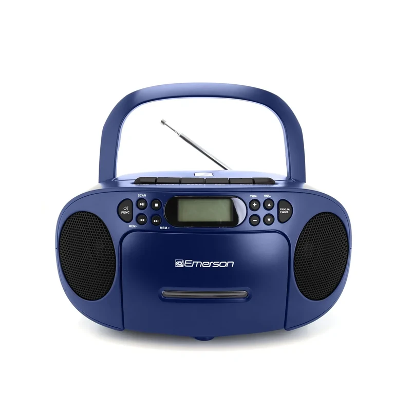 Emerson Portable CD Player Boombox with Cassette Player Combo, Tape Recorder, AM/FM Radio, AUX, Headphone Jack, Dual Speakers, AC/DC & Battery Operated - Stereo System for Home, Indoor & Outdoor Use