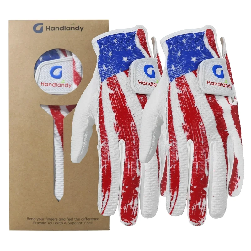 HANDLANDY Youth Golf Glove, Left Hand Kids Golf Gloves for Junior Toddler Boys Girls (White-Red, Large (Age 10-13)-2 Pack)