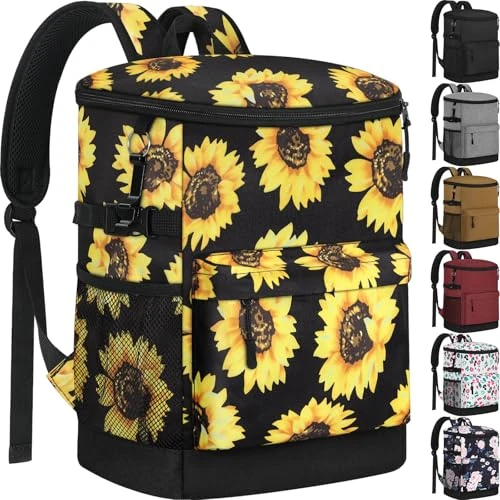 Tenot Backpack Cooler 40 Cans Cooler Backpack Insulated Waterproof Soft Travel Cooler Bag for Women Men Ice Chest Backpack Golf Camping Hiking Picnic Beach Cooler Lunch Backpack Sunflower Floral