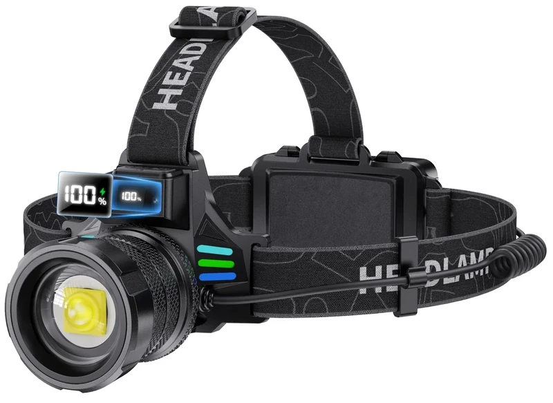 WWOAA Super Bright Headlamp Rechargeable 99000 High Lumens LED Head Lamp Battery Powered,12 Modes Waterproof Comfortable Headlight Zoomable Digital Display Headlamps for Hardhat Camping Hiking Fishing