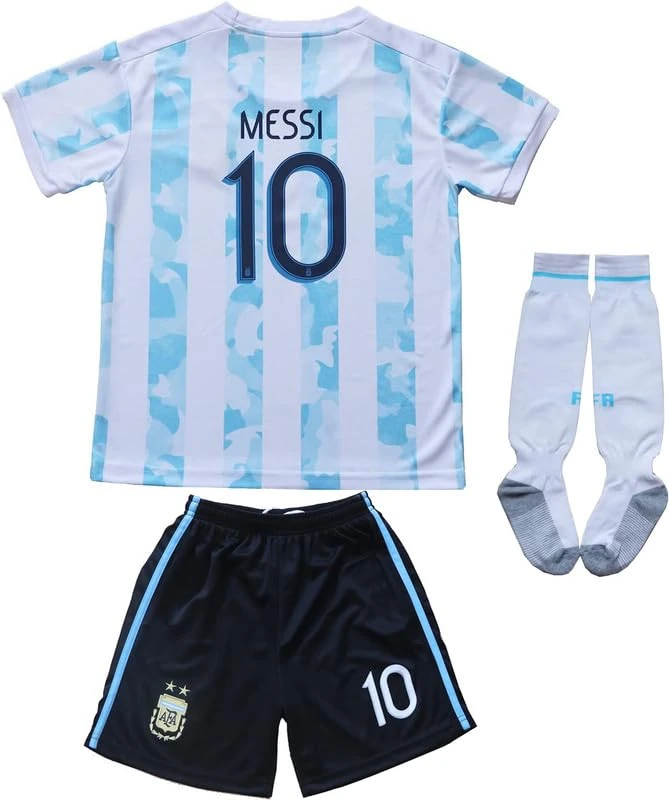 Necm #10 Leo Home Kids Football Soccer Jersey/Shorts/Socks Kit Gift Set Youth Sizes (White/Blue, 30 (12-13 Years))