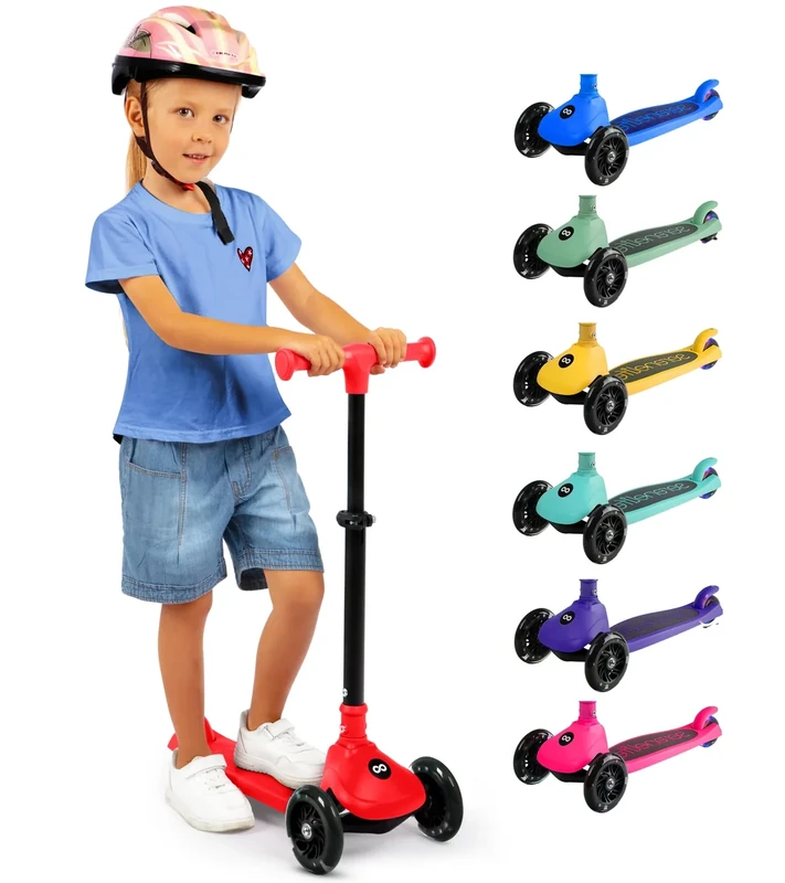 SereneLife 3 Wheel Scooter for Toddlers & Kids, Foldable Seat, LED Wheels, Adjustable Handlebar, Anti-Slip Deck, Rear Foot Brake, Lean-to-Steer, Kid Scooter Ages 18M–7Y, Supports up to 110 lbs