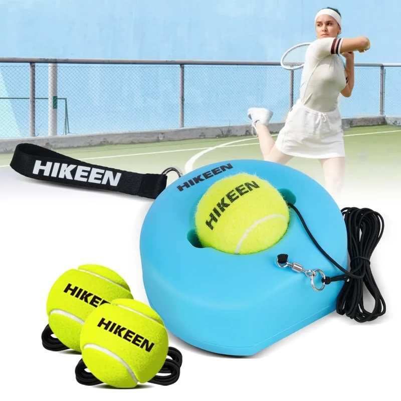 Hikeen Premium Tennis Trainer Rebound with Metal Base,Portable Solo Tennis Trainer Set with 3 Highly Elastic String Balls,Tennis Practice Equipment for Adult Kids and Beginners -Blue