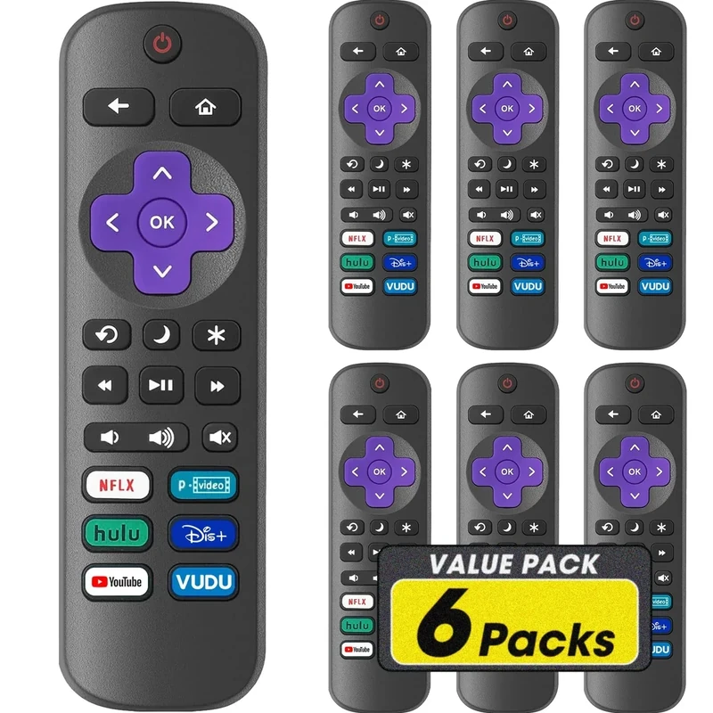 YesBes 6-Pack Roku Remote - Works with Onn/Hisense/Sharp/Philips/TCL