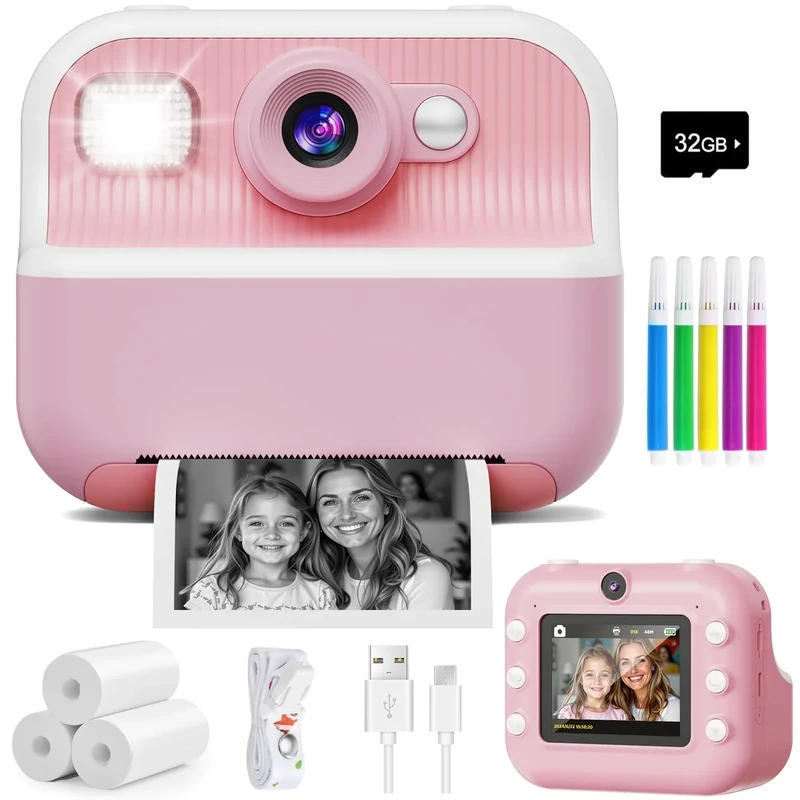 DUDUDRAGON Selfie Instant Camera - 1080P Video, 32GB SD, Kids Printer