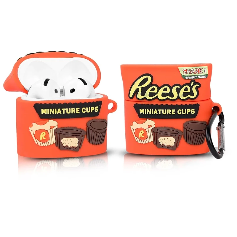 LEWOTE Compatible with Apple Airpods 4 Case Protective Funny Cute Cartoon Slim Candy Cover with Keychain (Reeses)