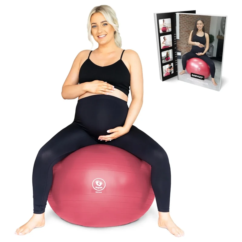 BABYGO® Birthing Ball for Pregnancy & Labor + Our Award Winning Book - Exercise, Birth & Recovery Plan, 5X Stronger Than a Yoga Ball with Eco Friendly Material (Berry, 75cm)
