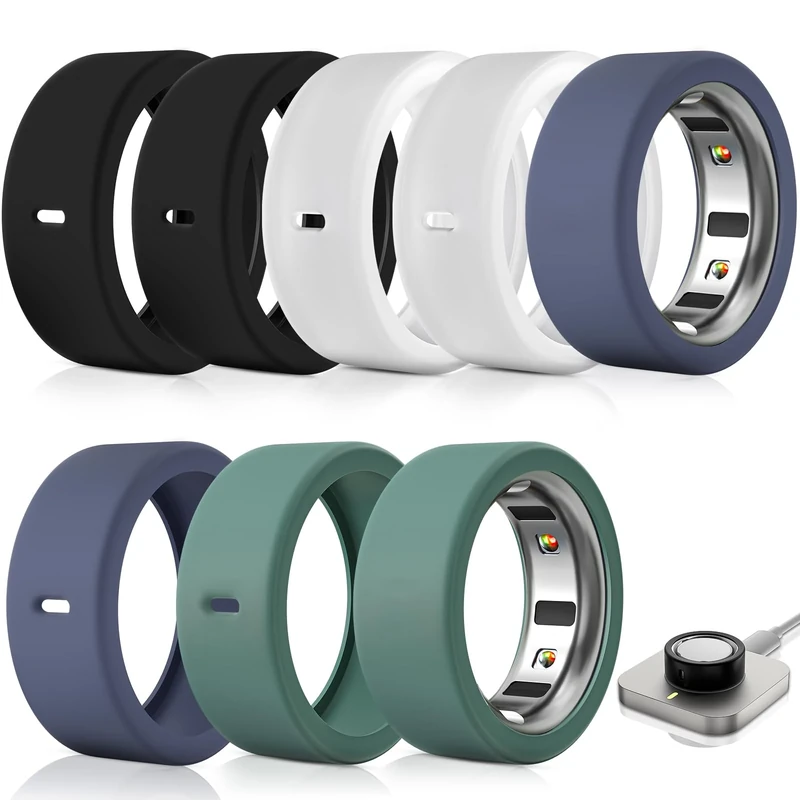 8 Pack Ultra-Thin Ring Protector Compatible with Oura Ring Gen 4/4 Ceramic/Oura Ring Gen 3, Silicone Oura Ring Cover Working Out Accessories Men Women, Direct Charging with Cover-L for 12 13 14 15