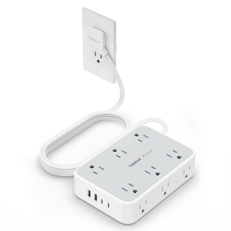 TESSAN 15 ft Surge Protector - 12 Outlets, 4 USB (2 USB-C), 1800J