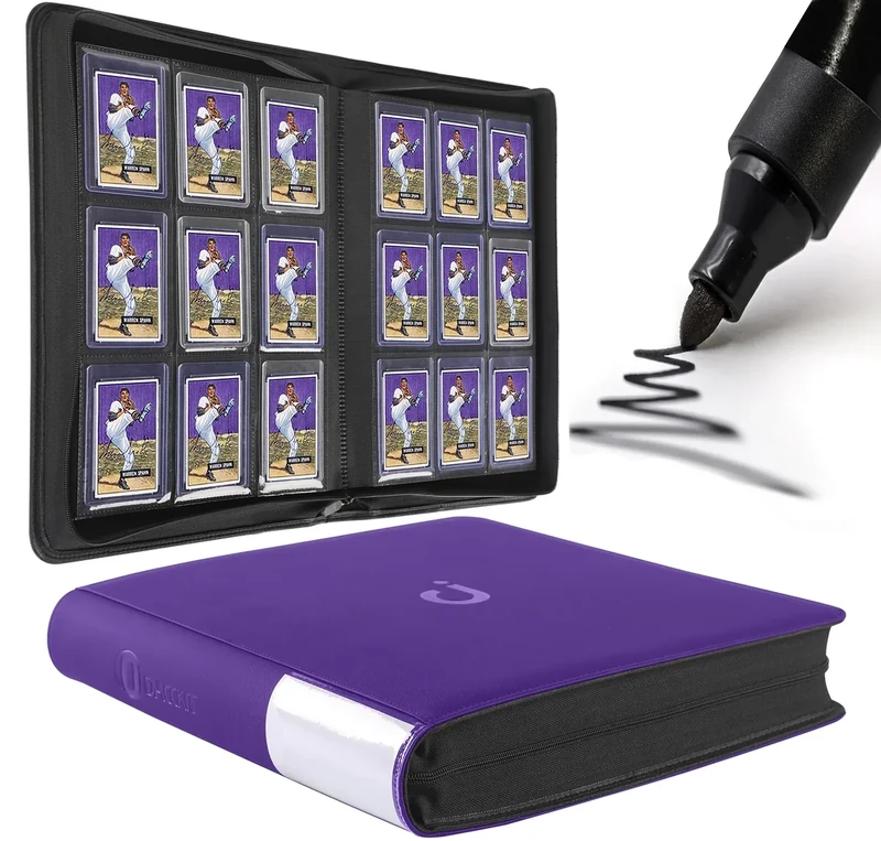Top Loader Binder, Holds 288 Cards - 9 Pocket Top Loader Binder for 3" x 4" Rigid Card Holders for Trading Cards or Sports Cards, Model A - Classic Purple