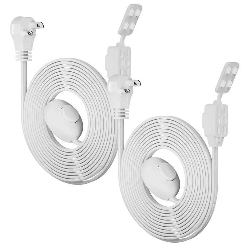 2 Prong 3 Outlets Flat Plug Extension Cord 4 FT/2 Pack with Foot Switch & Safety Cover for Floor Lamp Christmas Light Appliance 16AWG 125V 13A Pedal On/Off Inline Push Switch Step On Power Cord-White