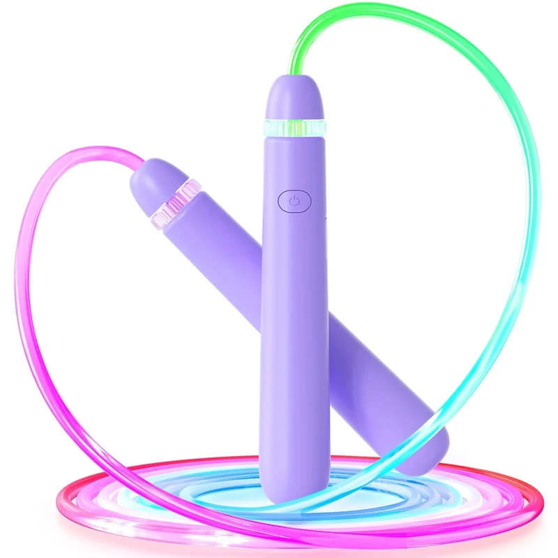 LED Light Up Jump Rope for Kids and Adult, Adjustable Glowing Skipping Rope for Boys and Girls, Colorful Luminous Jumping Rope for Fitness and Workout Purple