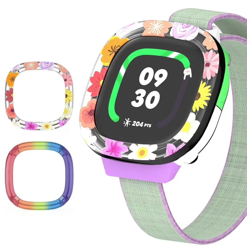 POZCIS 2 Pack Edge Protector Compatible with Fitbit Google Ace LTE Kids Smartwatch, Cute Cartoon Protective Case Cover Accessories for Fitbit Google Ace LTE Kids Smartwatch(Rainbow+Flower)