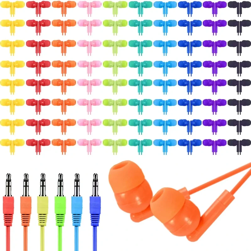 Ladont 50 Pack Bulk Earbuds for Kids, Classroom Set Earbuds, Affordable in-Ear with 3.5mm Jack, Wired Headphones for Chromebook Laptop PC