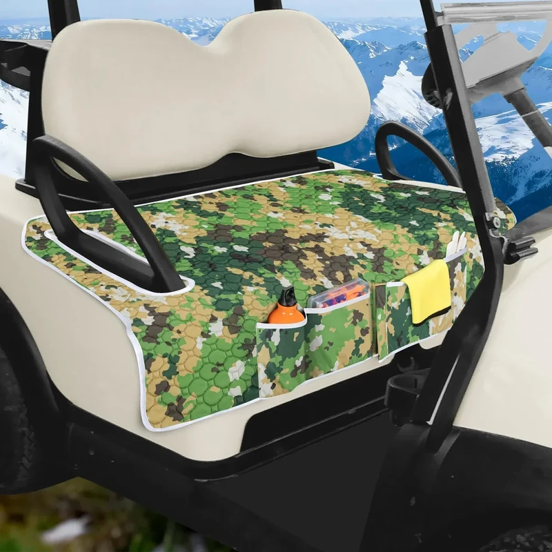 PGmoon Golf Cart Seat Covers, Universal Golf Cart Seat Towel Blanket with 4 Front Pockets & Nonskid Bottom Fits for EZGO, Yamaha, Club Car and More 2 Person Seats Golf Carts