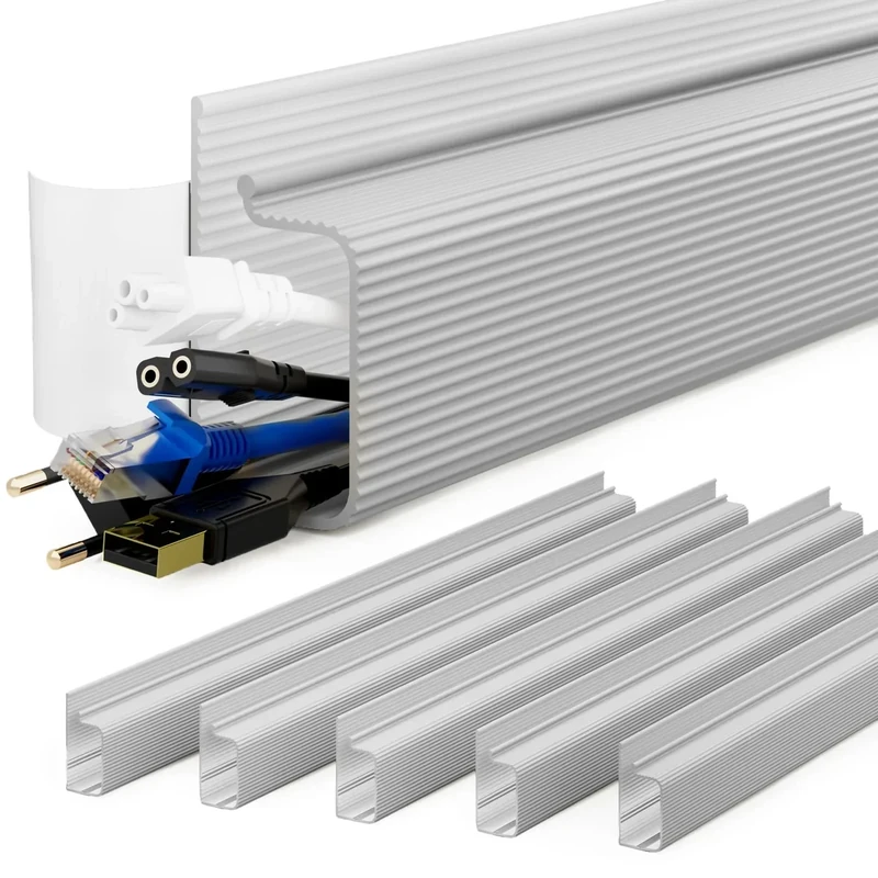 YECAYE 94.2in Desk Cable Management - Adhesive Cord Hider, Safe, Grey