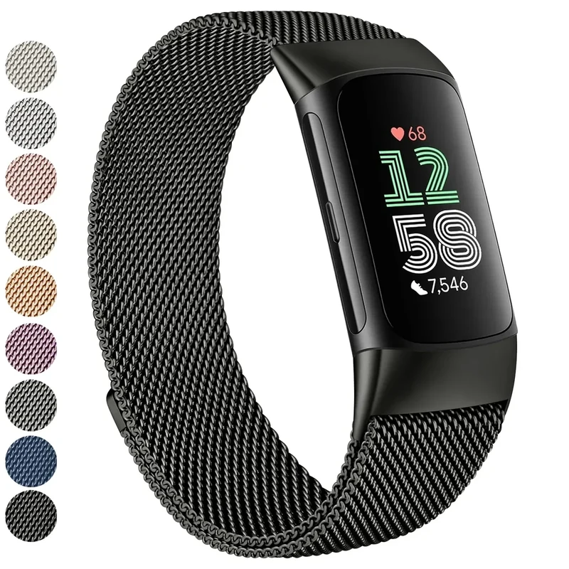 Vanjua for Fitbit Charge 6 Bands Women Men, Stainless Steel Metal Mesh Loop Adjustable Wristband Replacement Strap Compatible with Fitbit Charge 6 Fitness Tracker (Black)