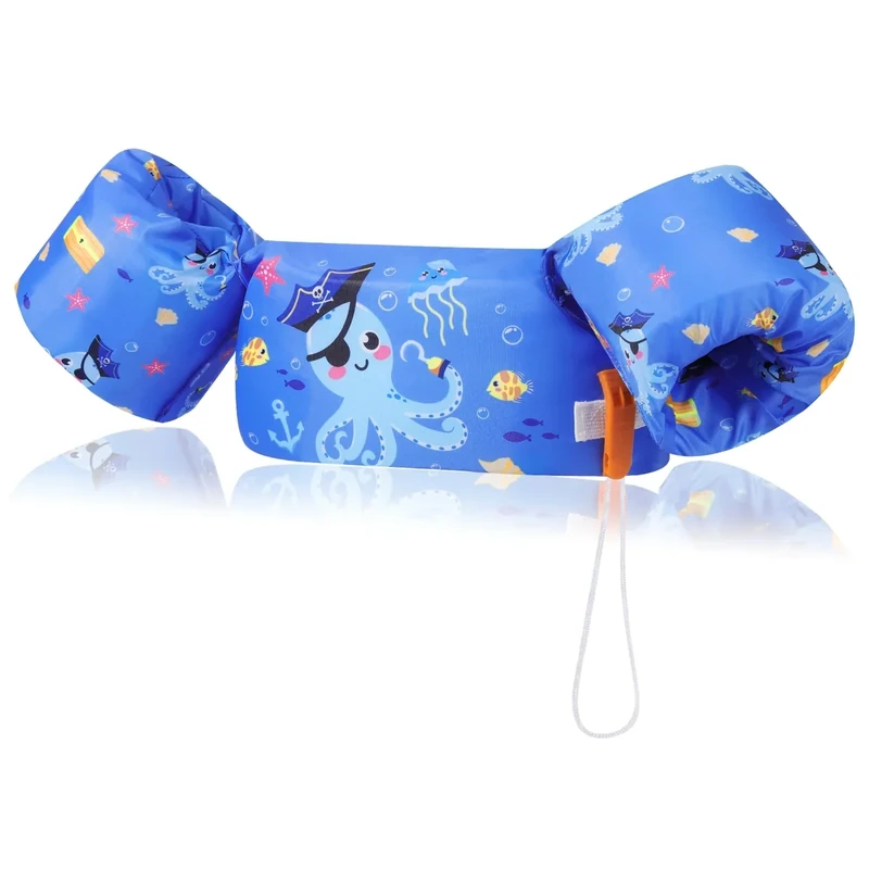 MoKo Swim Arm Band for Kids 20-30-40-50lbs, Toddler Swim Vest Cute Cartoon Swimming Wings Pool Floats Sleeve Children Water Sports Learning Swim Training Equipment, Dark Blue Octopus
