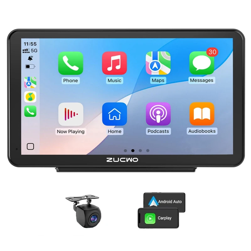 7 Inch Wireless CarPlay Screen for Car, Portable Car Stereo Touch Screen for Apple CarPlay & Android Auto with Backup Camera, Voice Control, BT Music, Navigation, Mirror Link