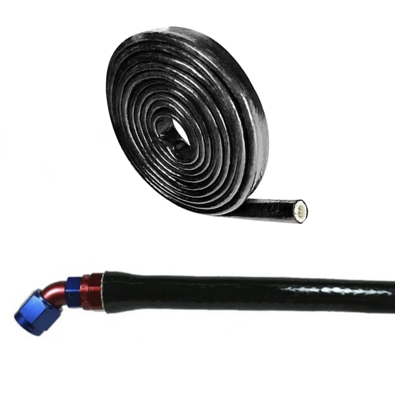2"(51mm) ID Heat Shielded Fire Thermo Armor Fire Sleeve Silicone Coated Fiberglass for Automotive Hose Cable Lines & Electrical Wiring Black, 3feet