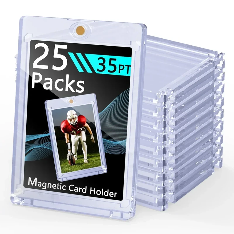 SAMYUCHO 25ct Magnetic Card Holder 35pt Magnetic Card Holders for Trading Cards Display Case Holders Protectors Sleeves Hard Plastic Cover for Sports Game Cards