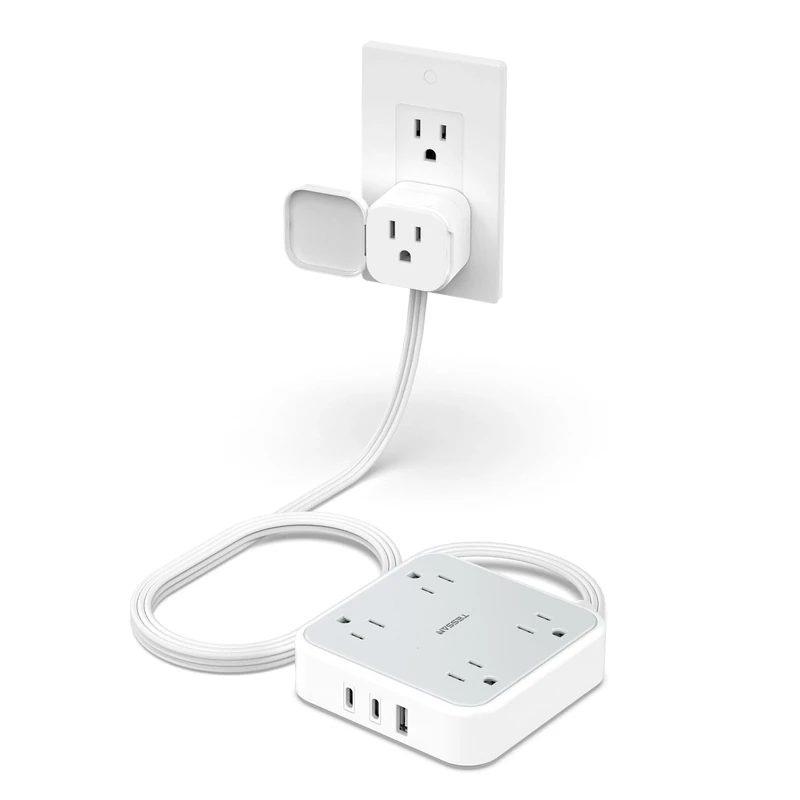 TESSAN Power Strip with Outlet Cover, 3 USB (2 USB-C), Cord, 900J Surge