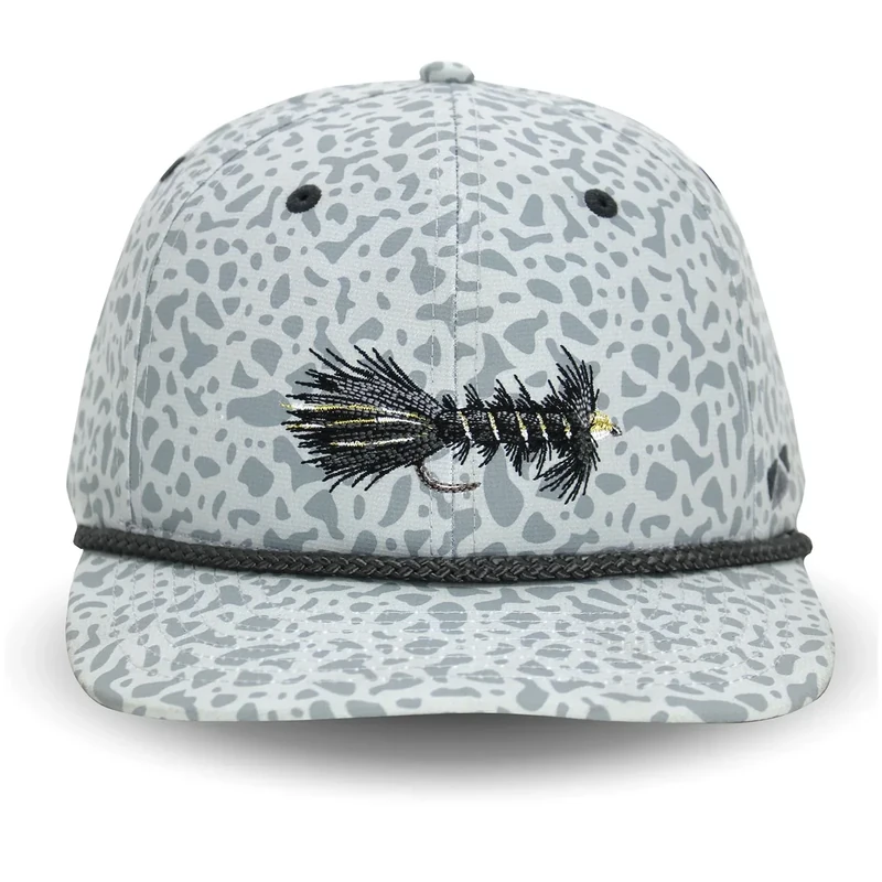 Paramount Outdoors Wooly Bugger Hat 6-Panel Fly Fishing Baseball Cap in Grey with Fish Skin Print Comfort Snap Quick Dry