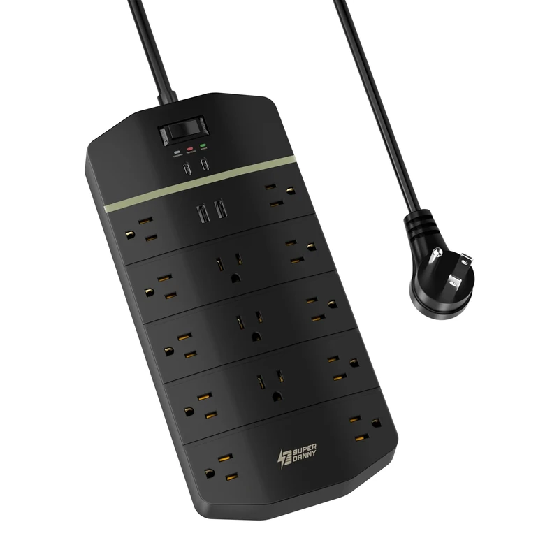 SUPERDANNY 5000J Protector - 13 Outlets, 2 USB-A, 2 USB-C PD, 15ft