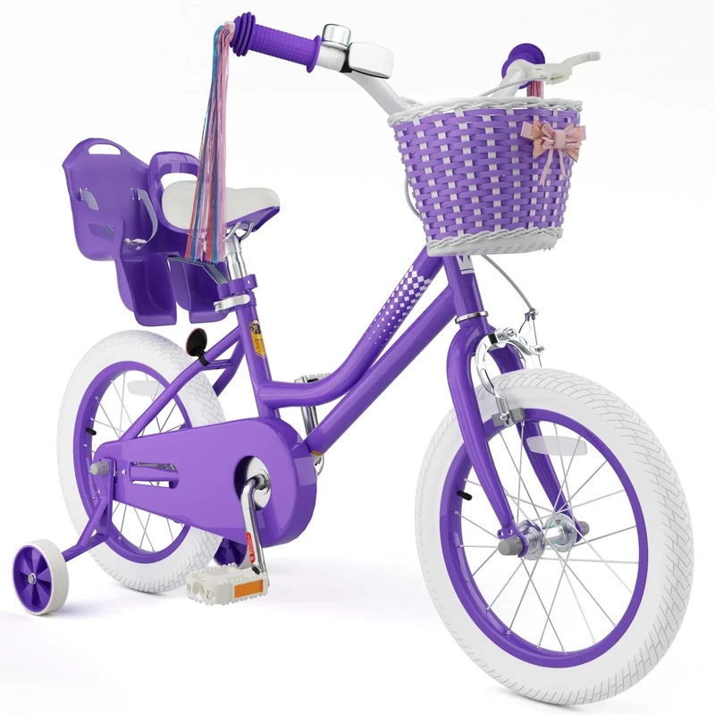 Glaf Toddler Girls Bike for Kids Age 2-12 Years Old 12 14 16 20 Inch Girls Bike with Training Wheels and Doll Seat Kids Bicycle with Basket Adjustable Seat (16 Inch with Training Wheels, Violet)