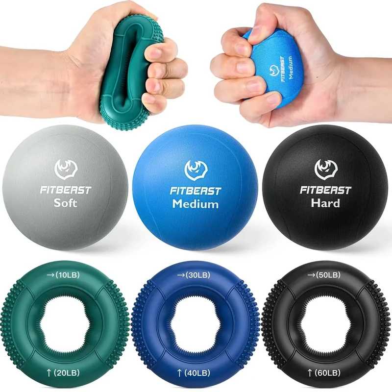 FitBeast Grip Strength Trainer, Finger Exerciser, Stress Balls for Adults, Hand Therapy for Strength, Recovery & Stress Relief, Forearm Strengthener for Men, Women & Seniors (6-Piece Cool Tones)