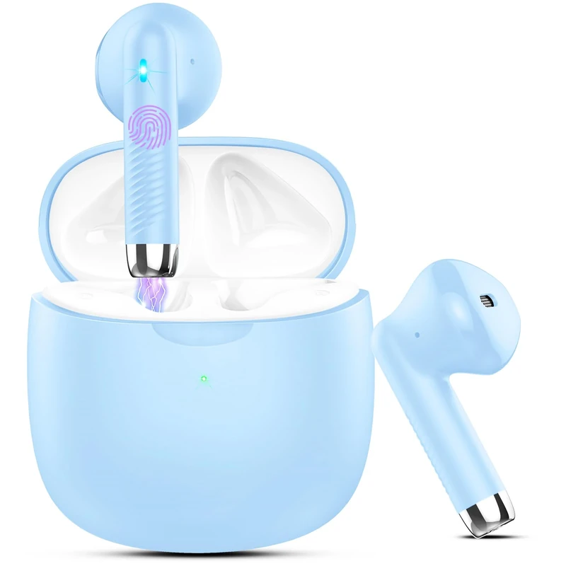 Jxrev Earbuds Bluetooth 5.4 - IP7 Waterproof, 32H Playtime, Sky Blue