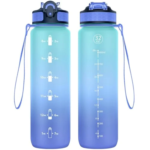 NAVTUE 16OZ Trinkflasche, Sport-Wasserflasche mit Strohhalm, Time Markings, Leak Proof, Tritan BPA free for School, Cycling, Running (1 Bottle)