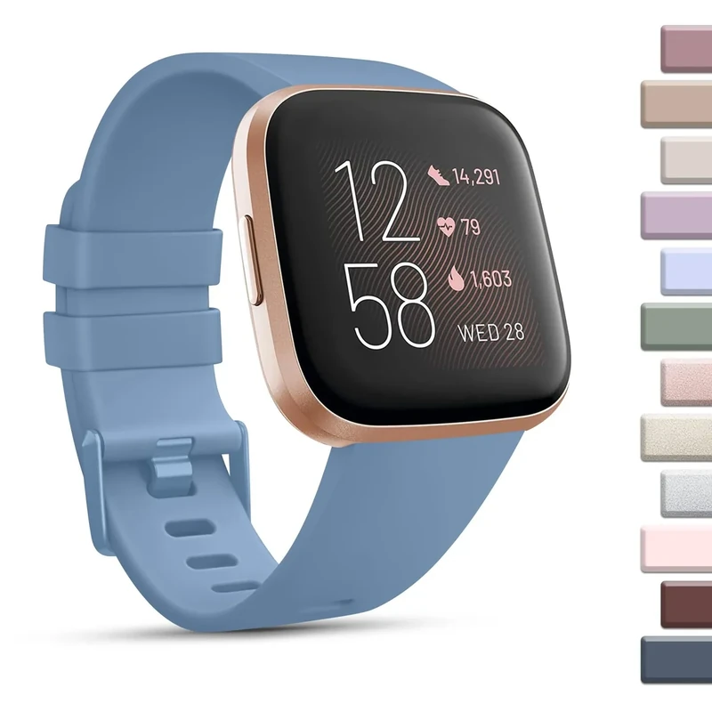 AK Sports Bands Compatible for Fitbit Versa 2/Versa/Lite/SE, Soft Elastomer Multi-Color Replacement Wristbands for Smart Watch (Senior Blue, Small)