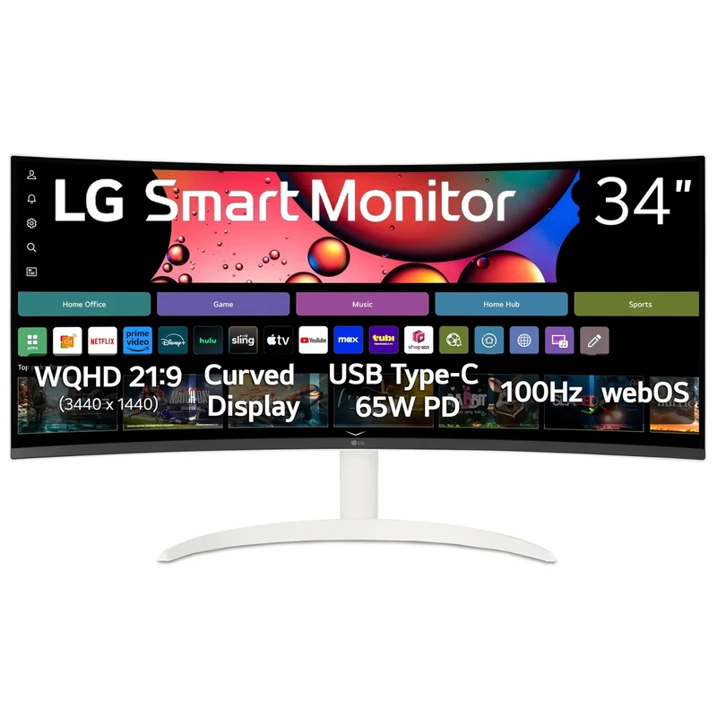 LG 34SR63QA-W 34-inch Curved Monitor - QHD 1440p, USB-C 65W, HDR10