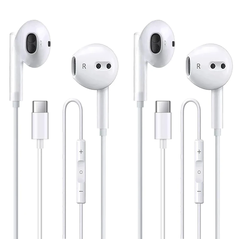 Cianyyee 2-Pack USB-C Earbuds iPhone 15-17 - Mic & Volume Control