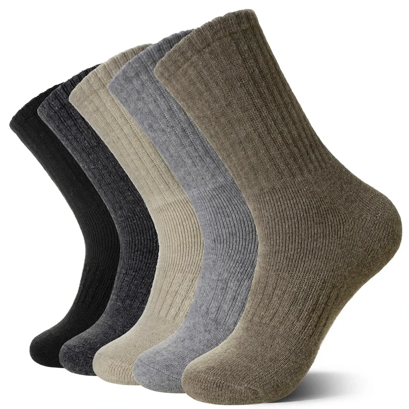 Eocom Merino Wool Hiking Socks for Women & Men Thermal Winter Warm Thick Cushion Crew Work Boot Socks 5 Pairs(Black/Light Grey/Grey/Khaki/Brown, Medium)