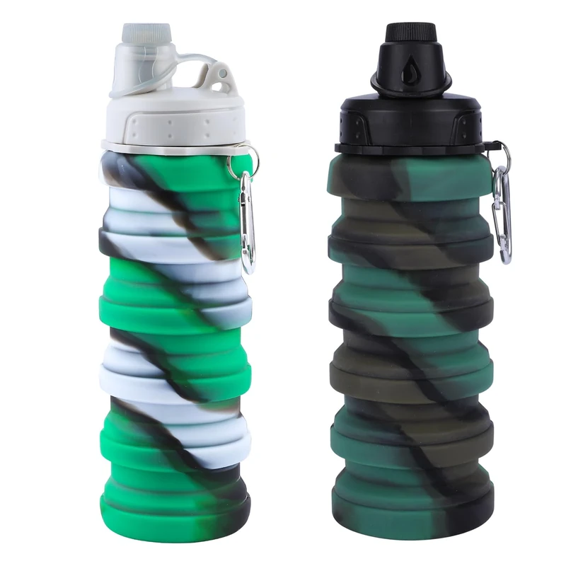 Collapsible Water Bottle for Adults, Boys, Students, Kids, Reusable Silicone Foldable Water Bottles for Travel Camping Hiking Sports,Leak-Proof Portable Sports Water Bottle (Camouflage & Green)