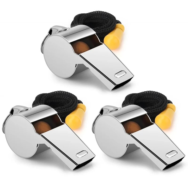 Whistle, 3 PCS Whistle for Coaches, Whistle for Teachers, Stainless Steel Whistles Coach Whistle with Lanyard Referee Whistle Loud Crisp Sound Sports Whistle for Adults Coaches Referees Officials