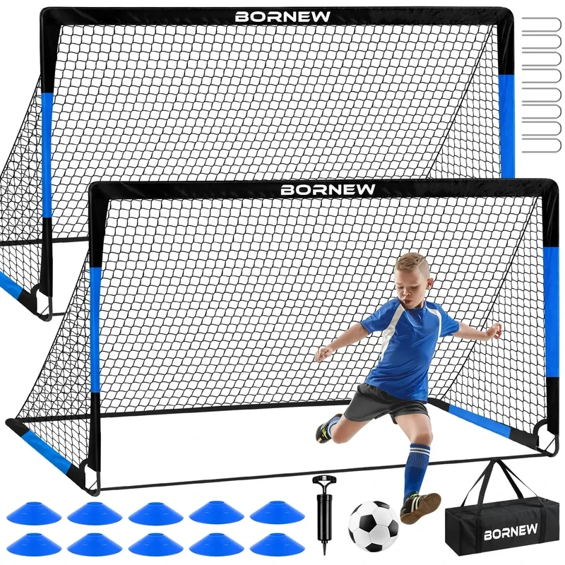 Kids Soccer Goal for Backyard Set - 2 Set of 7X5 / 6X4 ft Toddler Soccer Nets Training Equipment, Soccer Ball, Pop Up Portable Soccer Set for Kids and Youth Games and Training Goals Ages 3-16 Gift